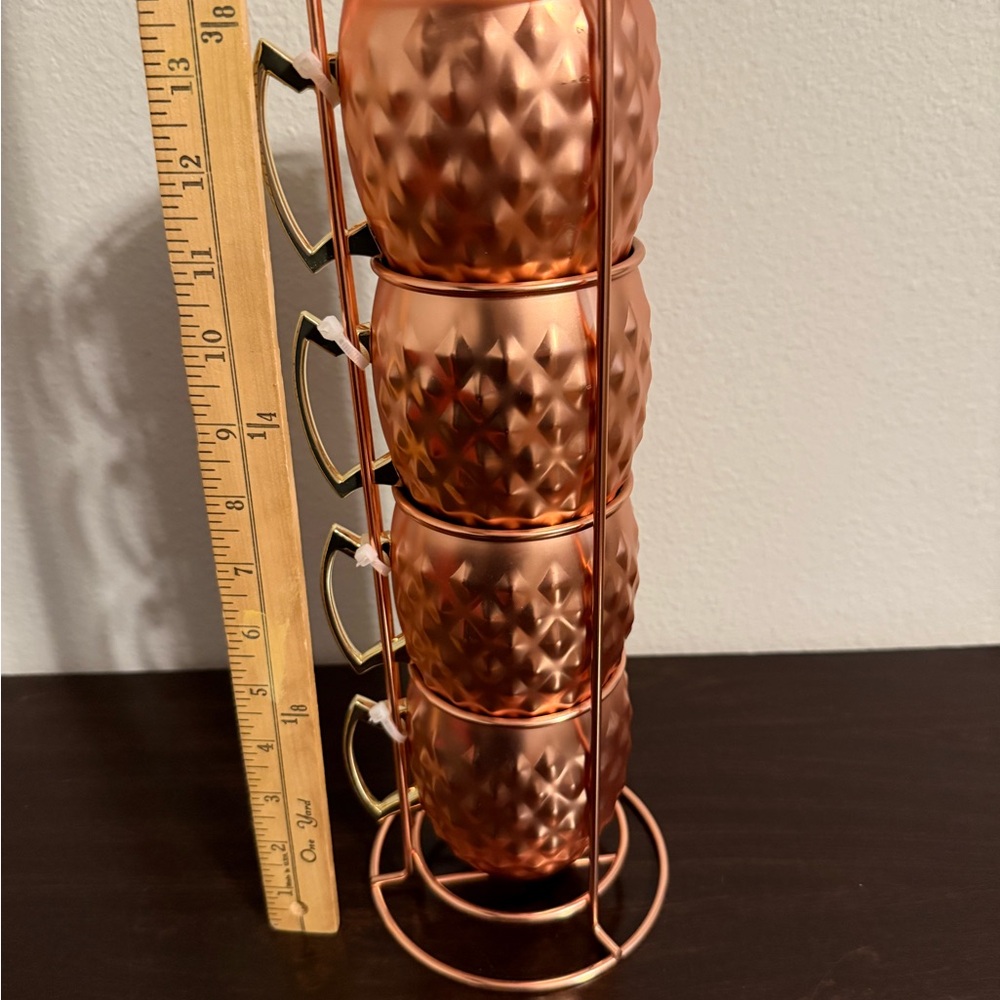 Copper Hammered Mug Set with Stand